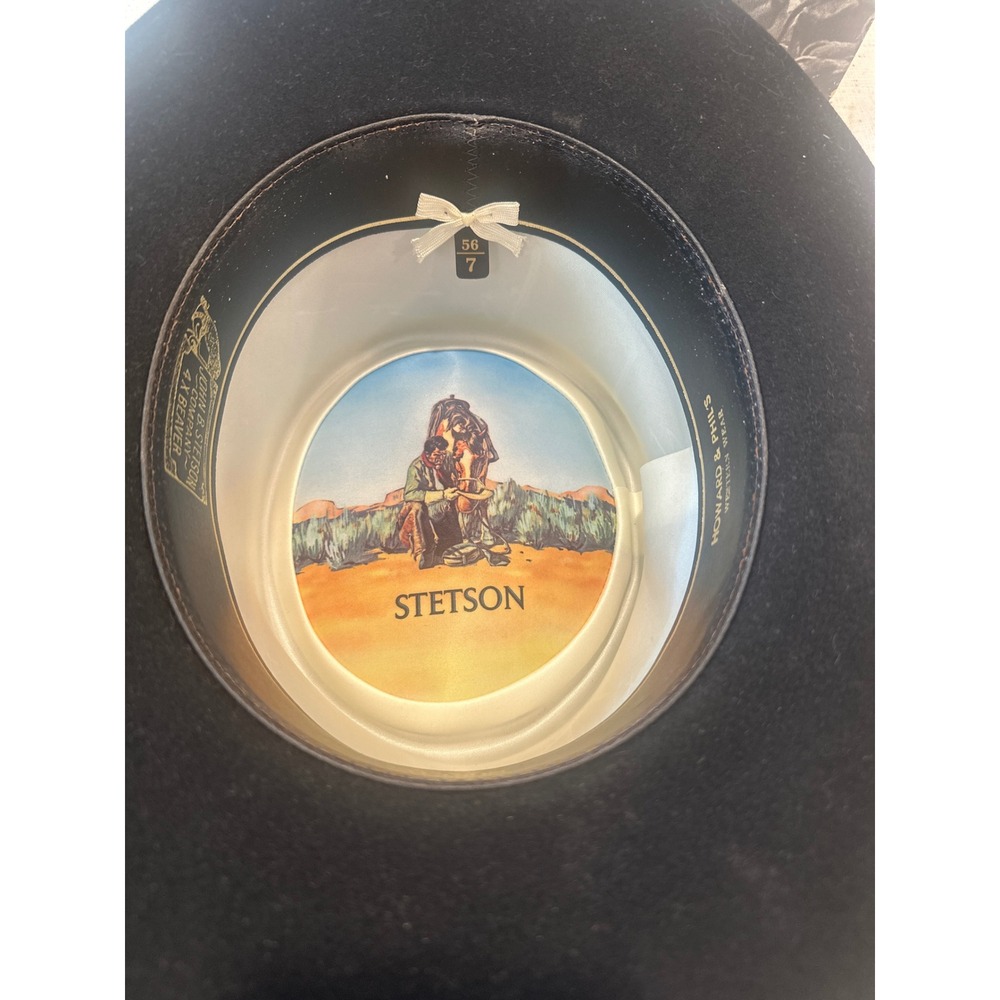 VTG John B Stetson 4X Beaver Felt Cowboy Hat Black Size 7 56 Made USA XXXX w/box - Picture 3 of 14